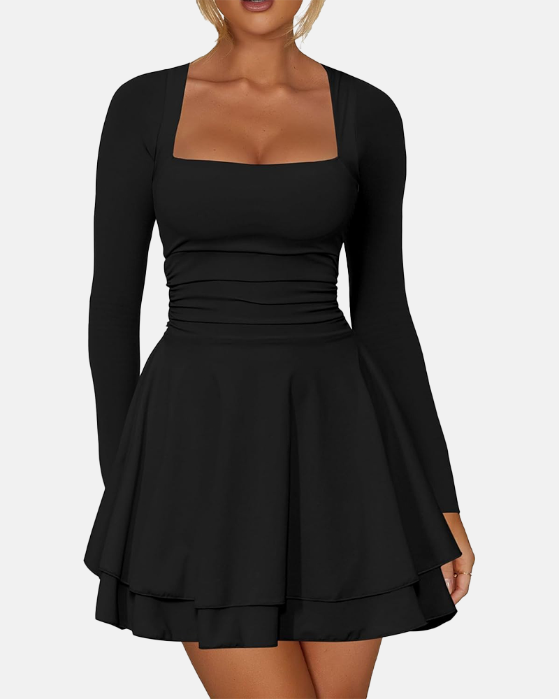 Square Neck Ruffle Hem Corset Party Mini Dress