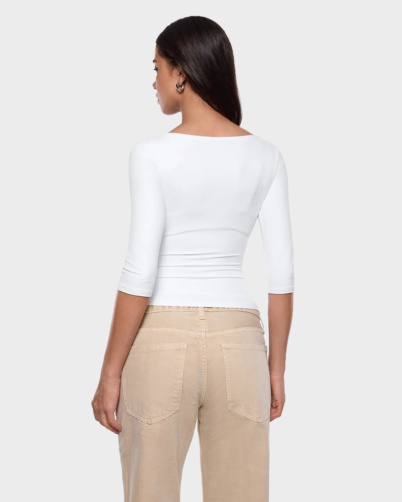 Basic 3/4 Sleeve Crew Neck Slim Fitted Single Layer Going Out Tee Top