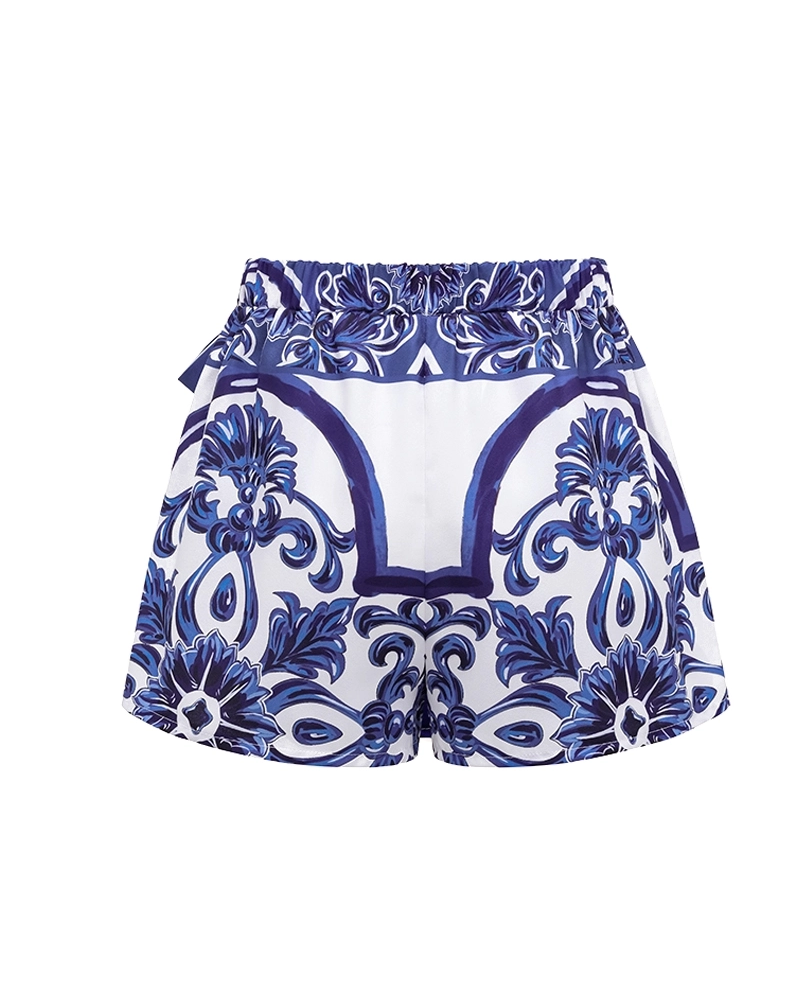 Sling Classic Majolica Series Pattern Print One Piece Swimsuit and Skirt or Shorts