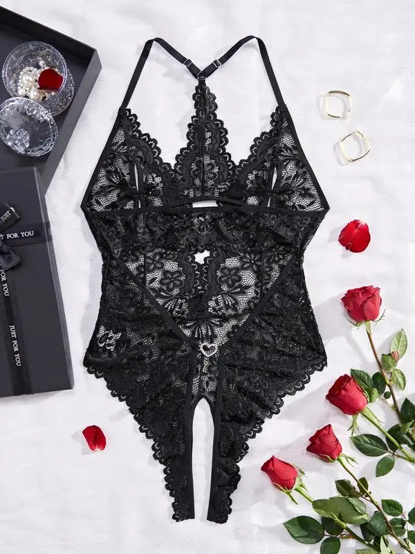 Women's Sexy Lingerie Sets Floral Lace Scallop Trim Teddy Bodysuit