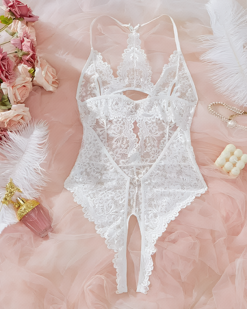 Women's Sexy Lingerie Sets Floral Lace Scallop Trim Teddy Bodysuit