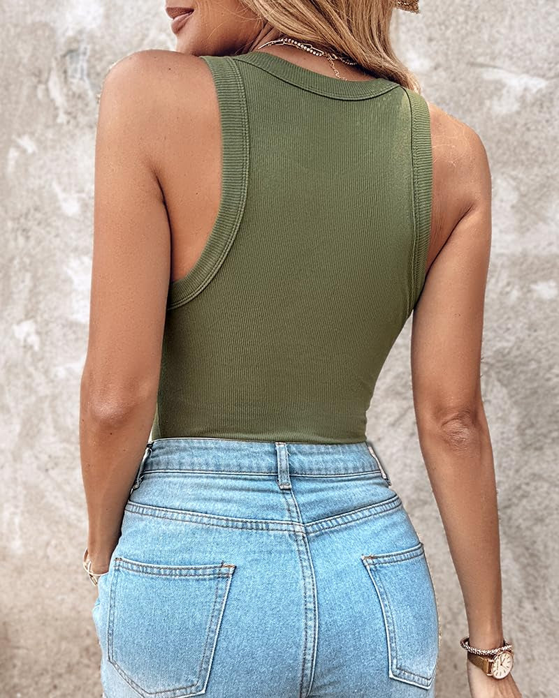 Women’s Ribbed Racerback Tank Top with Built-in Bra