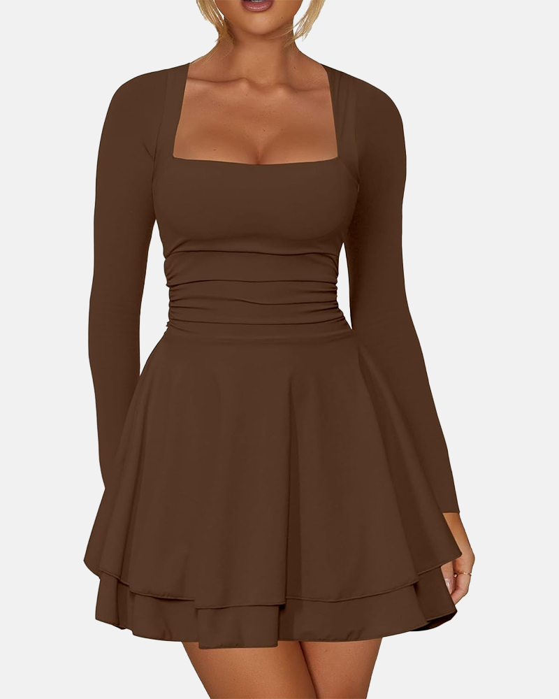 Square Neck Ruffle Hem Corset Party Mini Dress