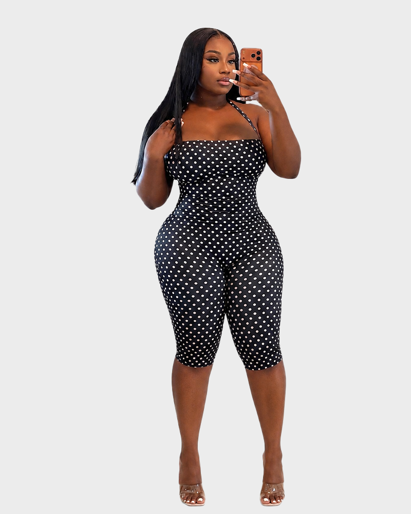 Women's Polka Dot Sleeveless Halter Bodycon Jumpsuit