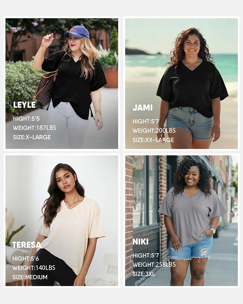 Women's Plus Size Basic Sleeve V-Neck T-Shirts