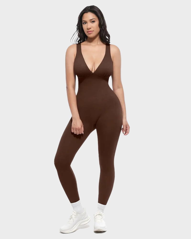 Deep V High Waisted Tummy Control Jumpsuit Breathable Shapewear