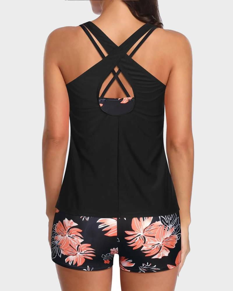 Women's 3 Piece Tankini Set with Bra Top & Boy Shorts