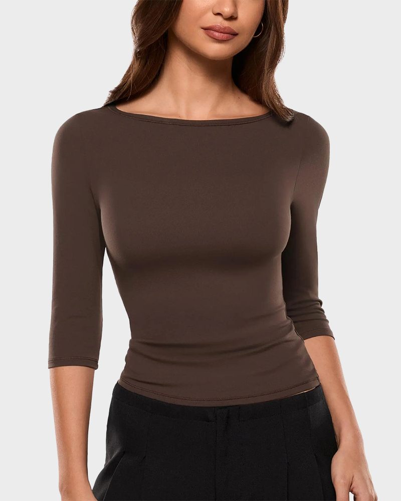 Basic 3/4 Sleeve Crew Neck Slim Fitted Single Layer Going Out Tee Top