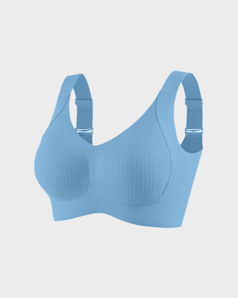 Women's Solid Ribbed Push Up Soft Breathable Wireless Bra