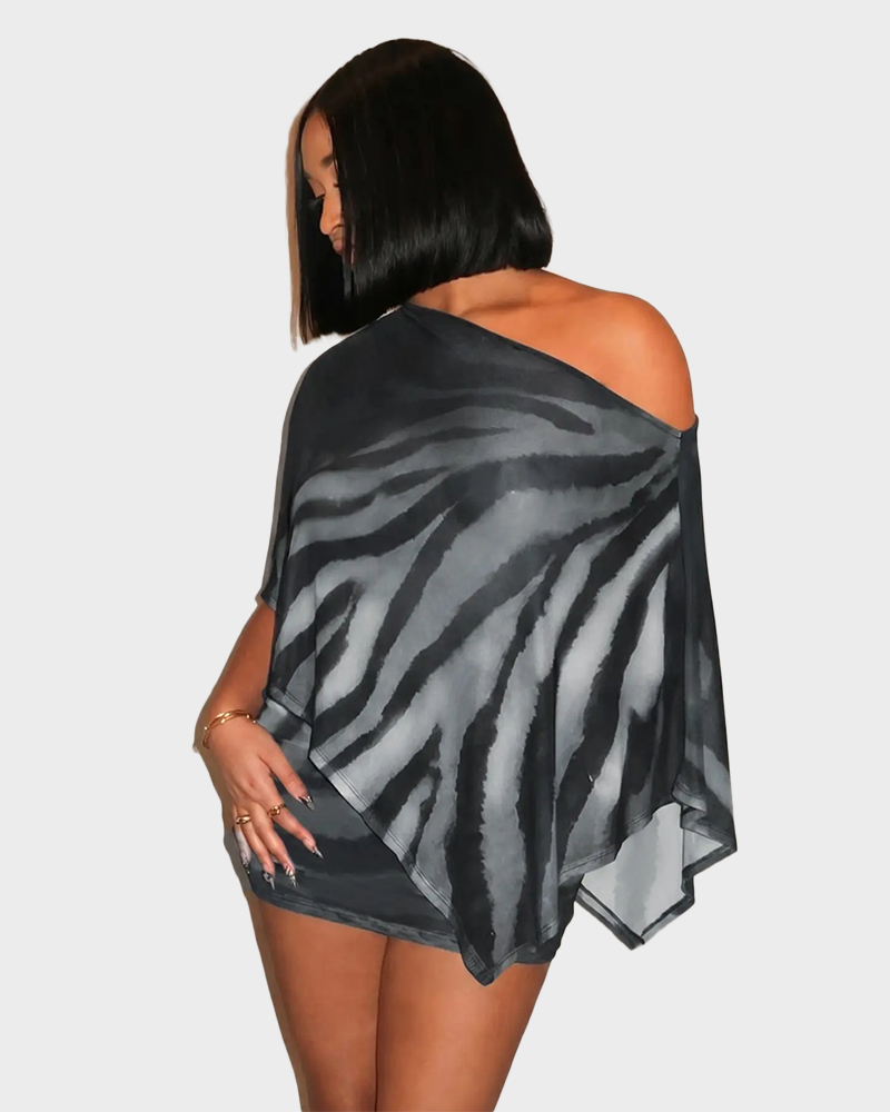 Women's Animal Print Shawl Top & Short Skirt Set Lightweight Comfortable Casual Wear