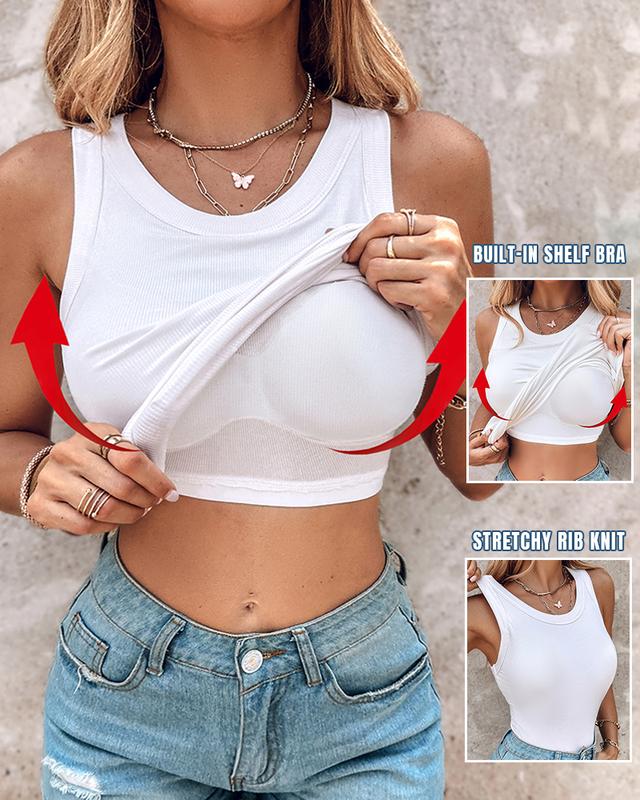 Women’s Ribbed Racerback Tank Top with Built-in Bra