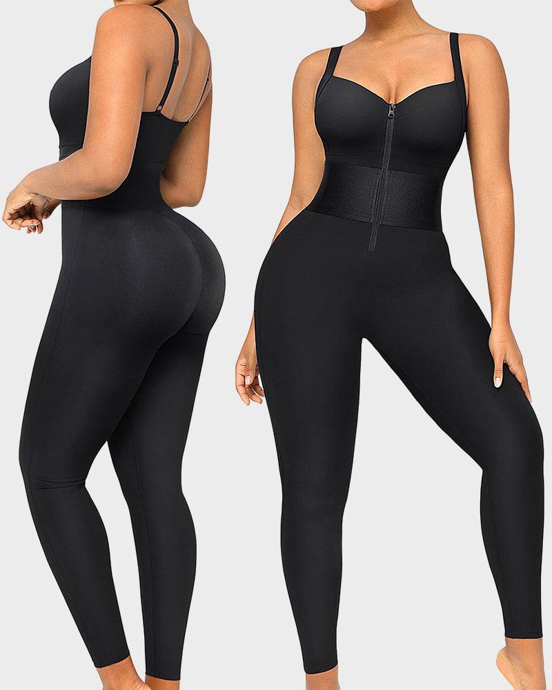 Zipper Shaping Jumpsuit Tummy Control Waist Band One Piece Yoga Bodysuit Activewear