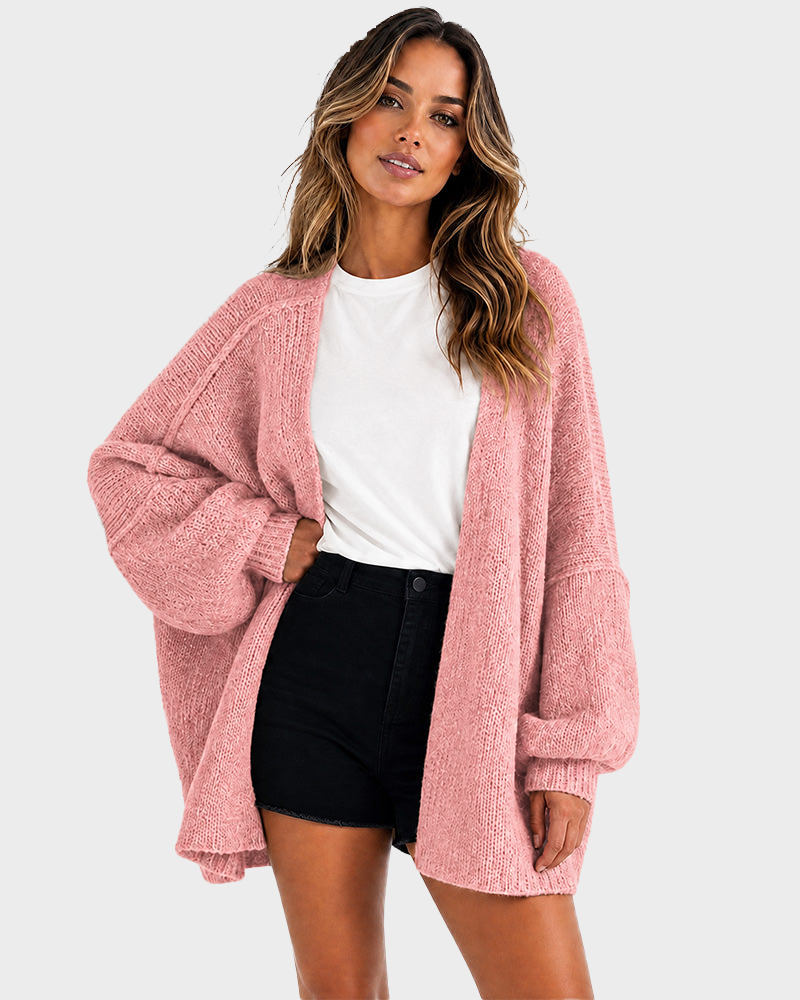 Lightweight Oversized Lantern Sleeve Sweater Open Front Knit Cardigan