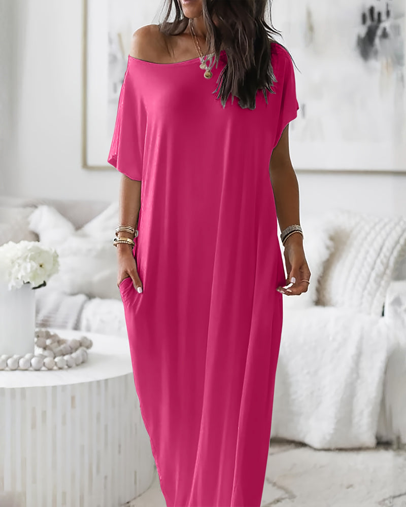 Batwing Sleeve Casual Lounge Dress Comfy Short Sleeve Nightdress