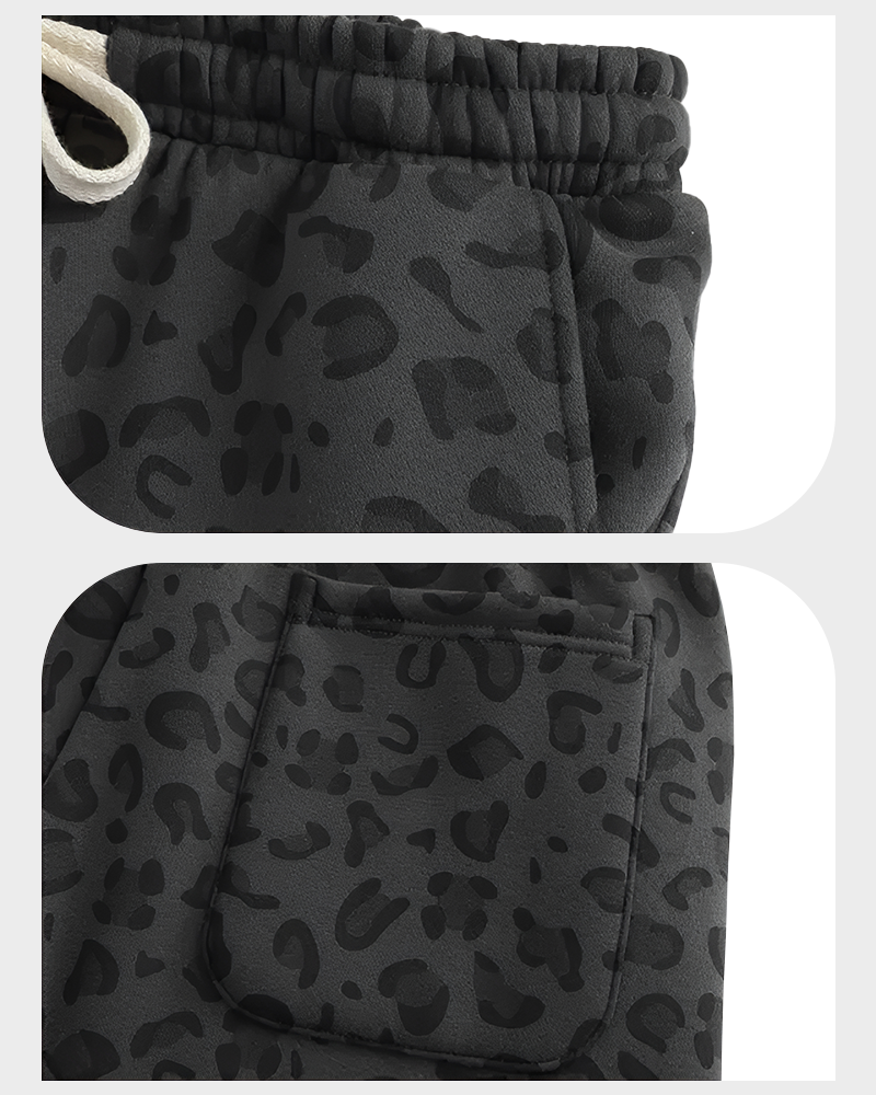 Leopard Print Casual Sweatpants Side Pockets