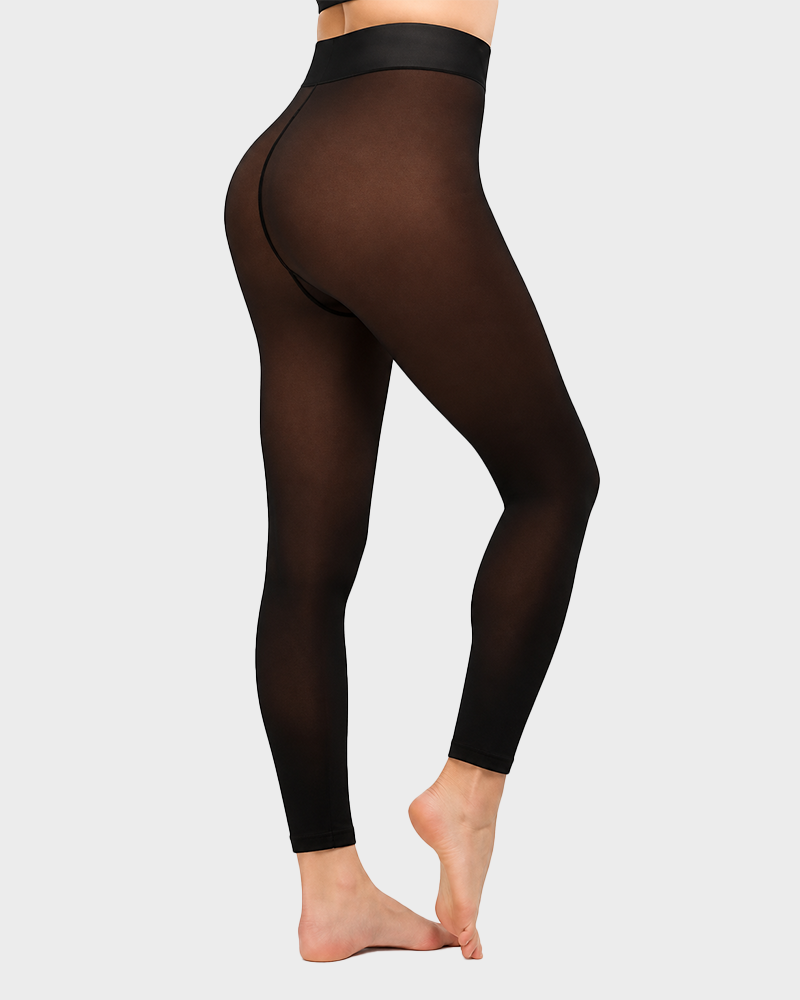 Women's Fleece Lined Fake Sheer Tights Warm High Stretch Winter Leggings