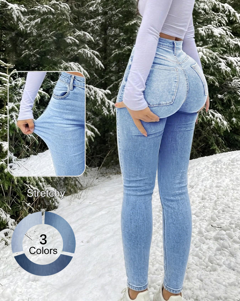 Casual High Waist Slim Fit Long Button Fly Plain Unlined All Season Pants