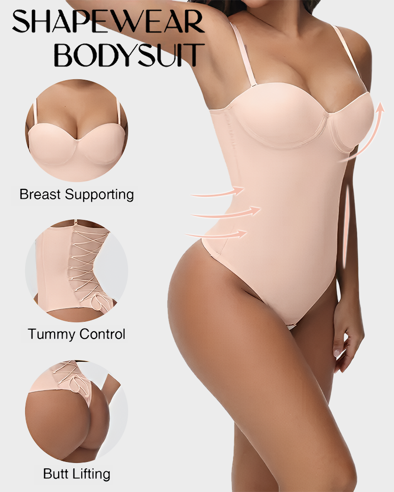 Large Cup Strapless Back Tie Sleeveless Pleated Stretch Corset Bodysuit