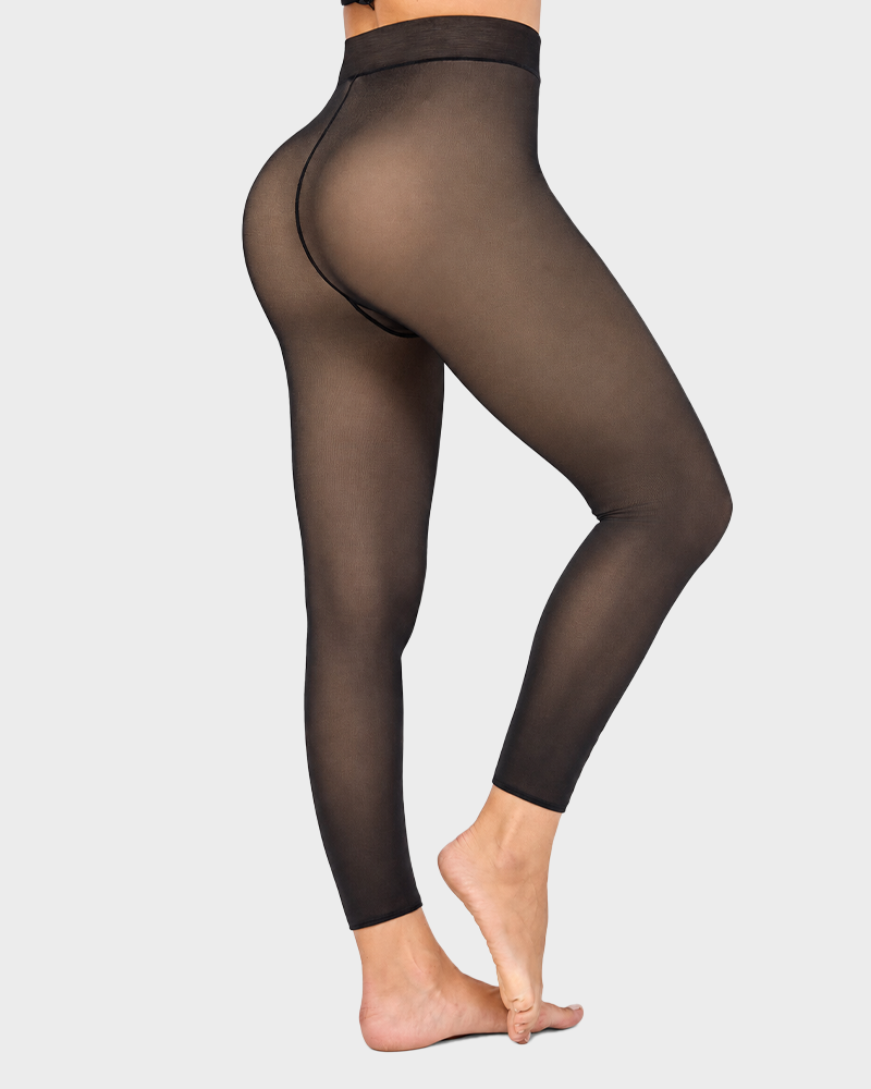 Women's Fleece Lined Fake Sheer Tights Warm High Stretch Winter Leggings