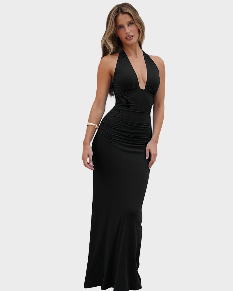 Solid Backless Halter Mini Dress Sexy Party Summer Club Dress