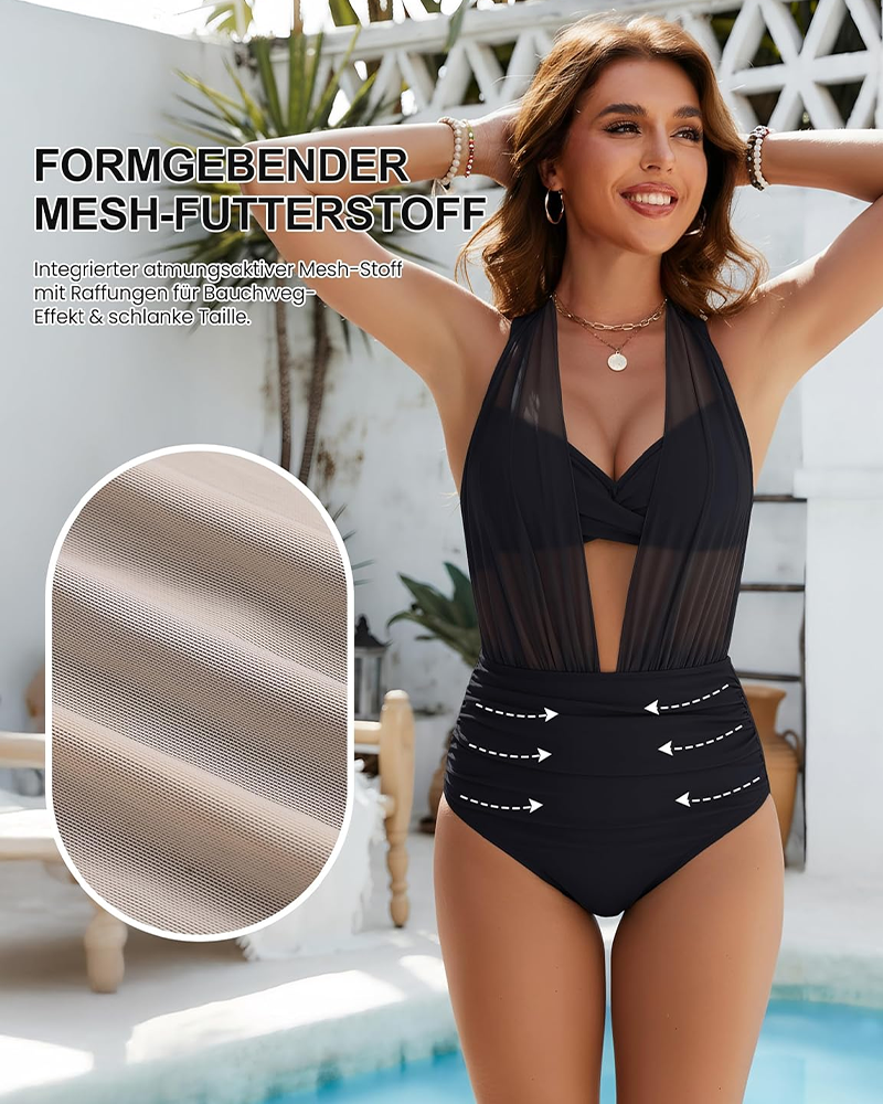 High Waisted Tummy Control Mesh Bikini Set – Sexy Modest 2 Piece Swimwear
