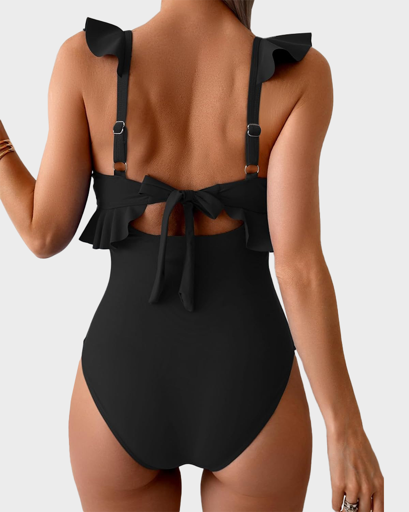 Women’s Tummy Control One Piece – Ruffle V Neck Ruched Slimming Swimsuit