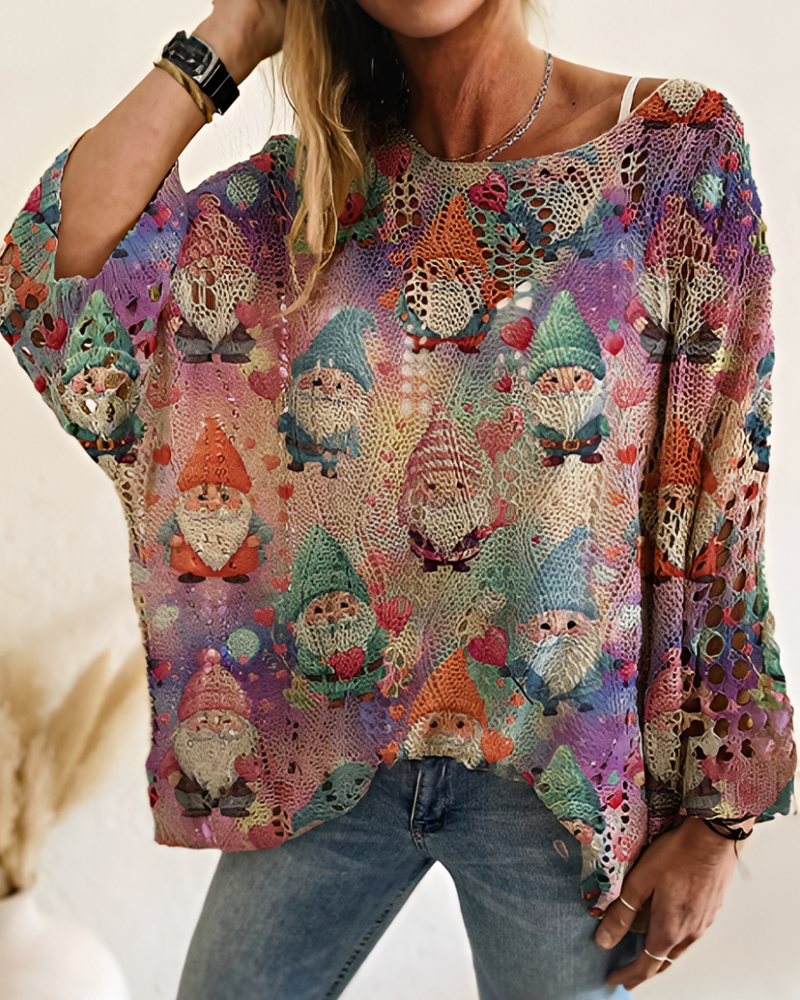 Christmas Women's Knit All Over Print Batwing Sleeves Loose Elegant Top