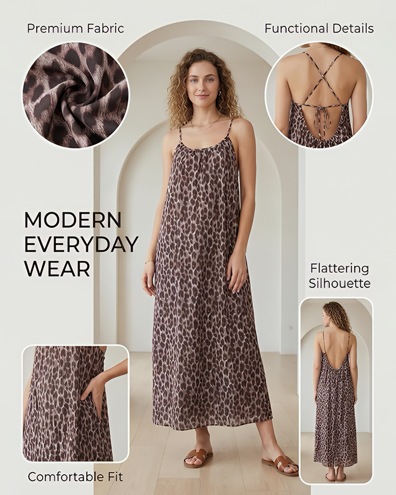 Bohemian Spaghetti Strap Halter Backless Maxi Dress Sleeveless Casual Dress