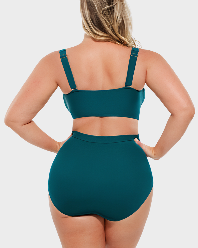 Twist-Front Bikini Top & High-Waisted Bottom Set