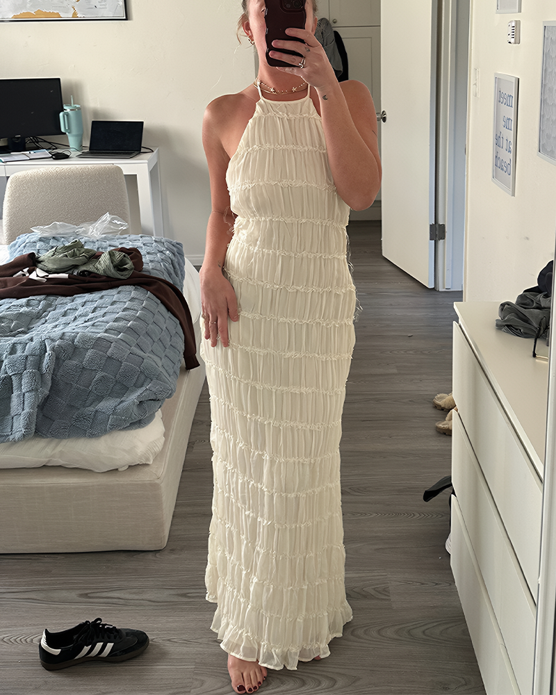 Women's Solid Ruched Bodycon Sleeveless Backless Long Dress