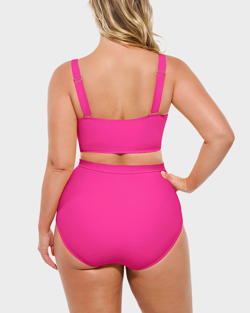 Twist-Front Bikini Top & High-Waisted Bottom Set