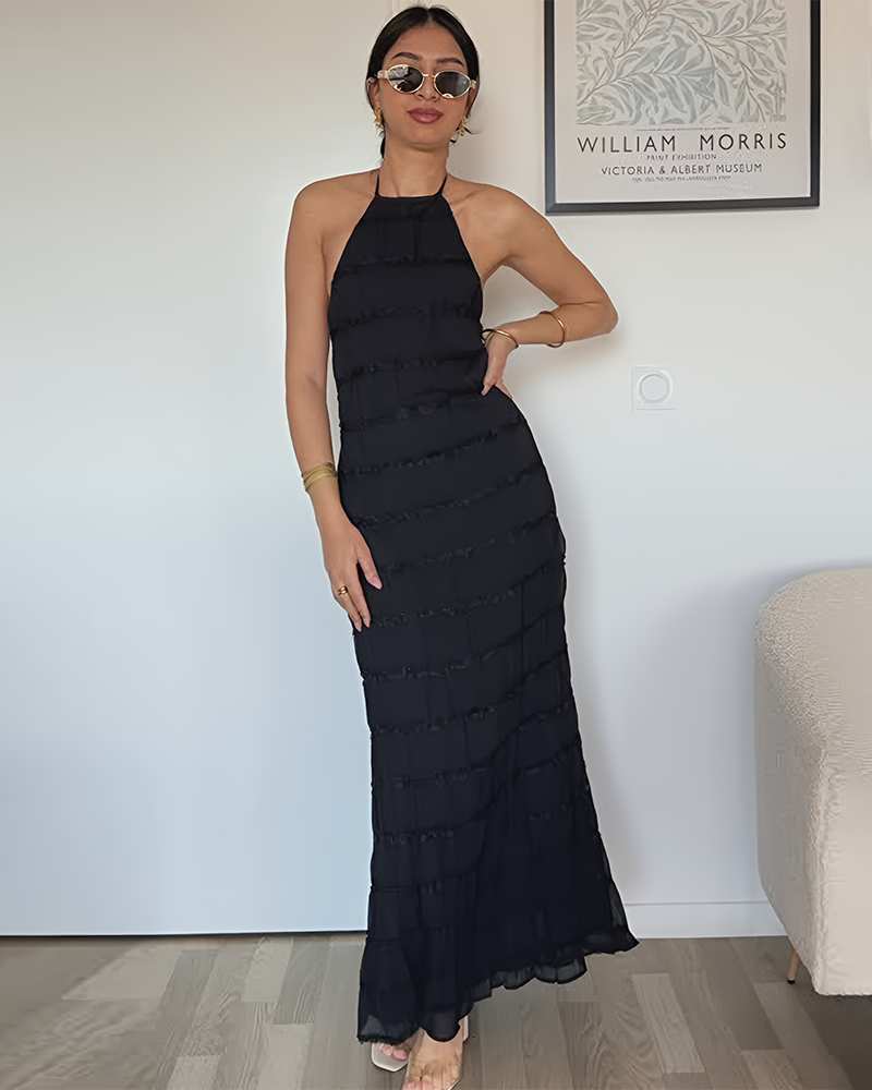 Women's Solid Ruched Bodycon Sleeveless Backless Long Dress