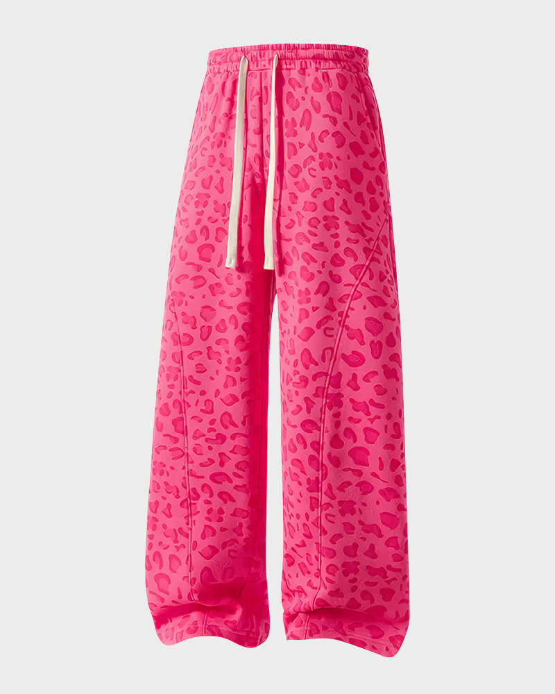 Leopard Print Casual Sweatpants Side Pockets