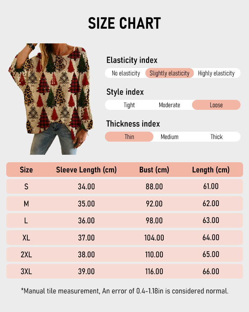 Christmas Women's Knit All Over Print Batwing Sleeves Loose Elegant Top