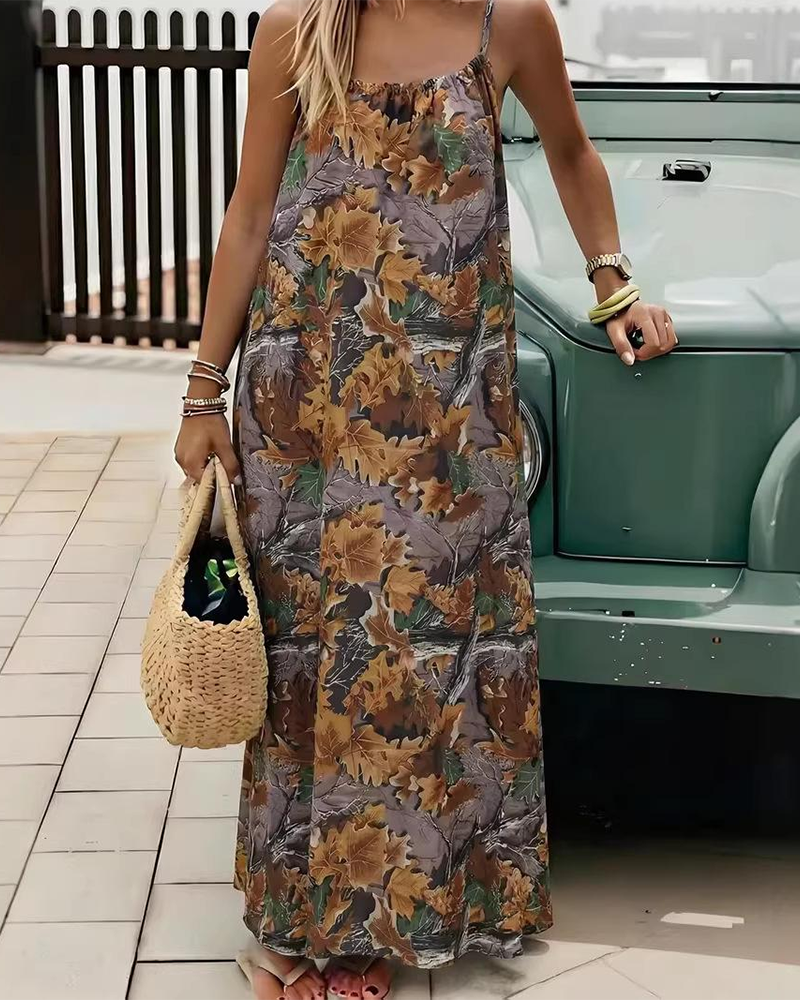 Bohemian Spaghetti Strap Halter Backless Maxi Dress Sleeveless Casual Dress