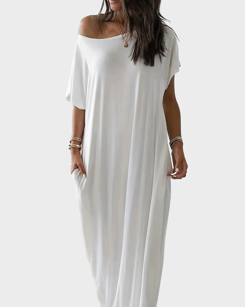 Batwing Sleeve Casual Lounge Dress Comfy Short Sleeve Nightdress