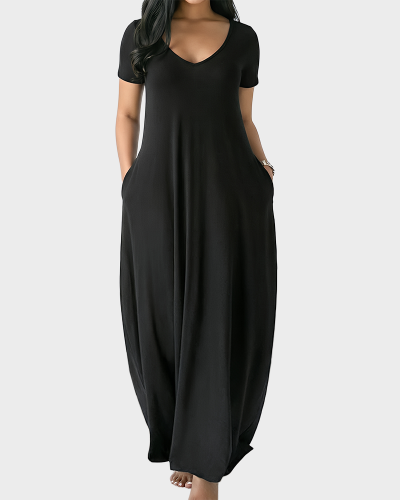 Fitted Short Sleeve Pocket Soft Loungewear Sleepwear Dress