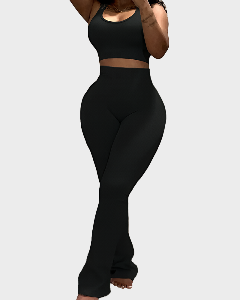 Women's Cropped Top & Wide Leg Pants Set