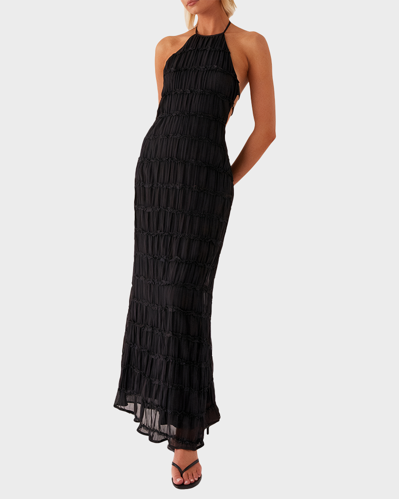 Women's Solid Ruched Bodycon Sleeveless Backless Long Dress