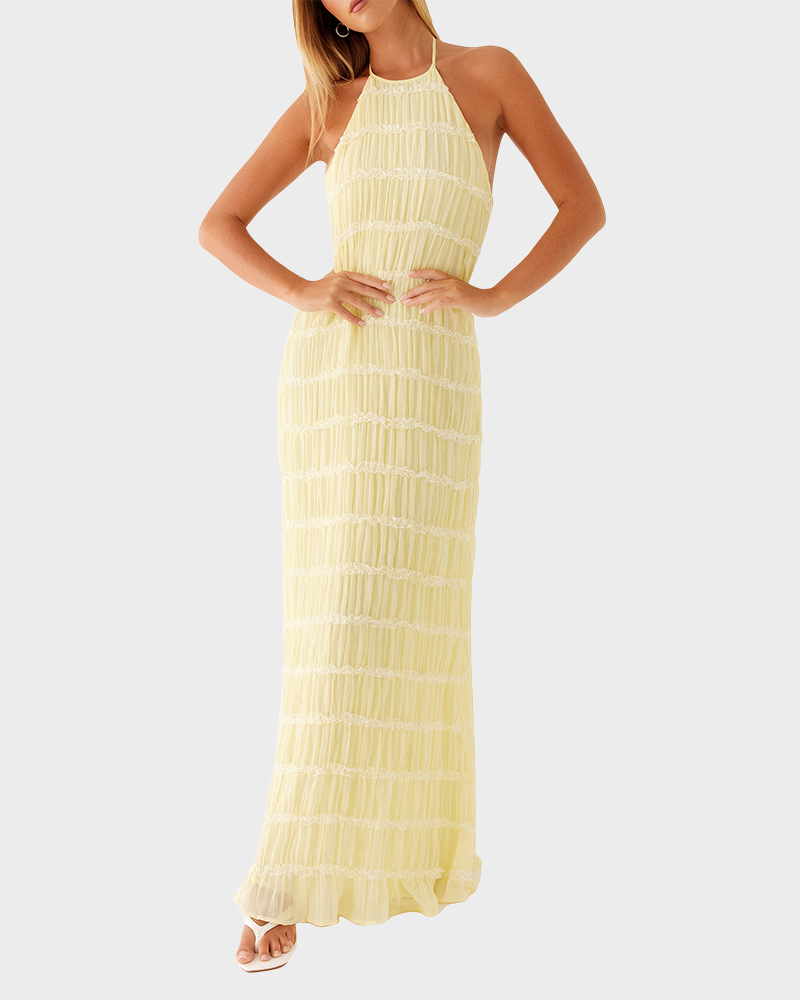 Women's Solid Ruched Bodycon Sleeveless Backless Long Dress