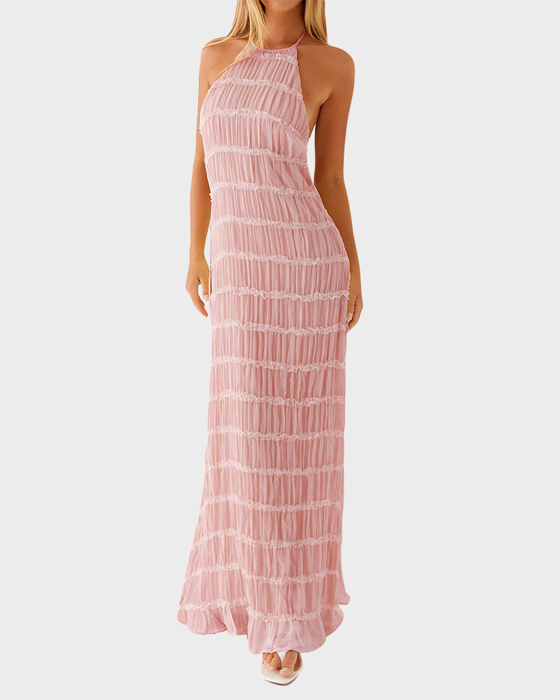 Women's Solid Ruched Bodycon Sleeveless Backless Long Dress