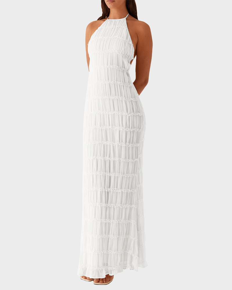 Women's Solid Ruched Bodycon Sleeveless Backless Long Dress