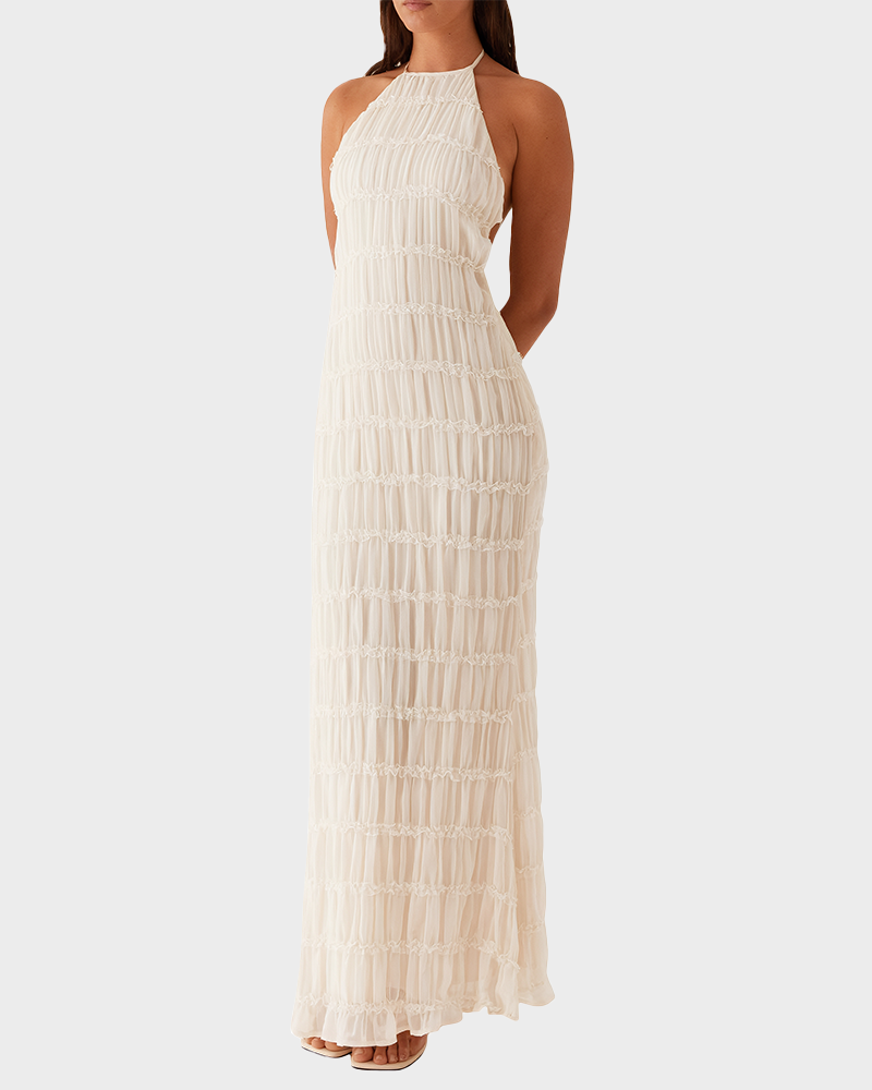 Women's Solid Ruched Bodycon Sleeveless Backless Long Dress