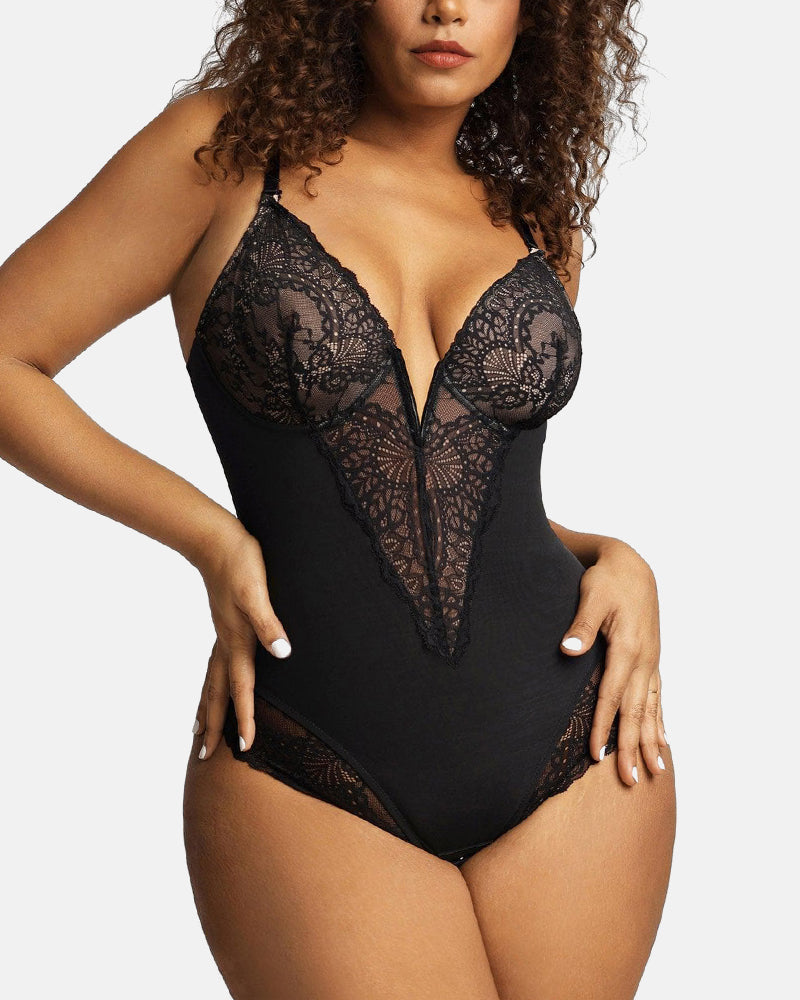 Lace Deep V Seamless Tummy Control Bodysuit