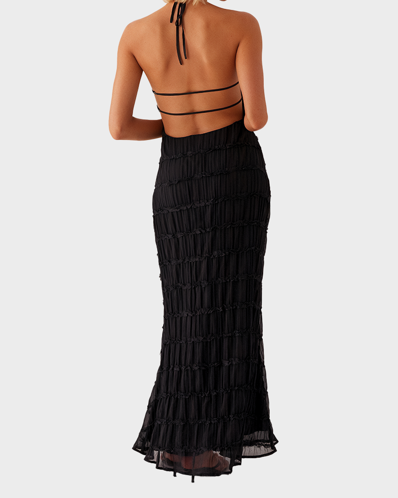 Women's Solid Ruched Bodycon Sleeveless Backless Long Dress