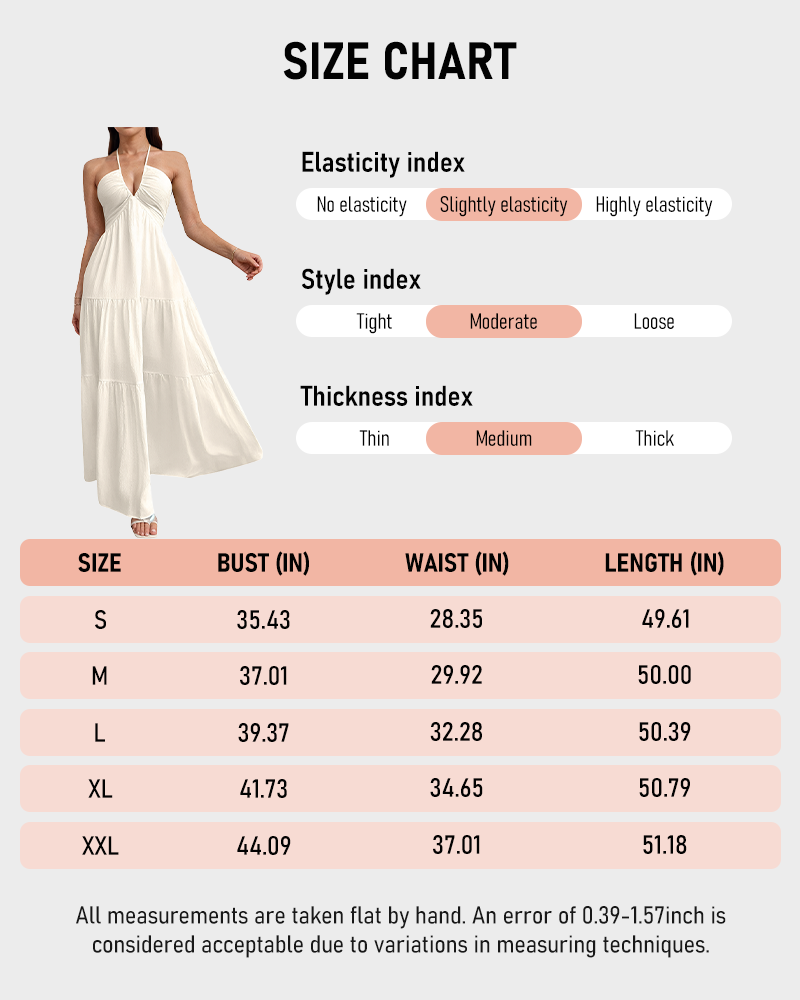Women's Halter Deep V Neck Tie Knot Backless Maxi Dress – A-Line Flowy Ruffle