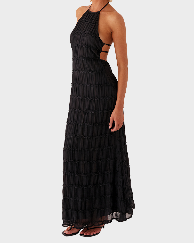 Women's Solid Ruched Bodycon Sleeveless Backless Long Dress