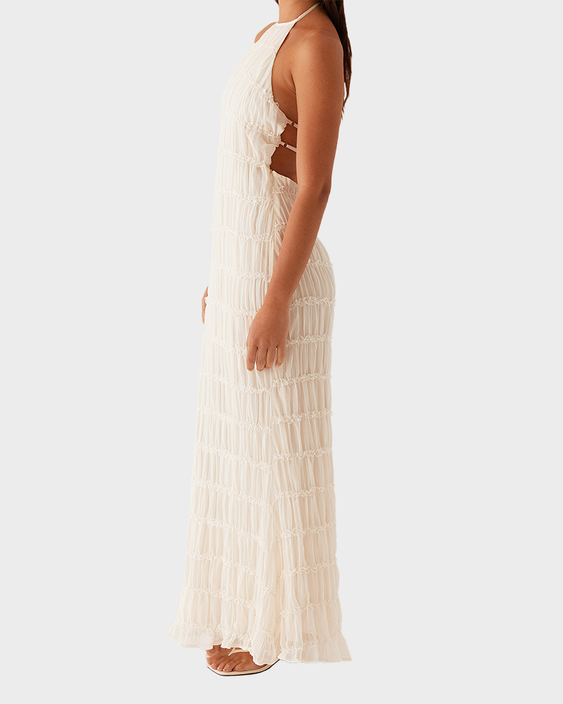 Women's Solid Ruched Bodycon Sleeveless Backless Long Dress