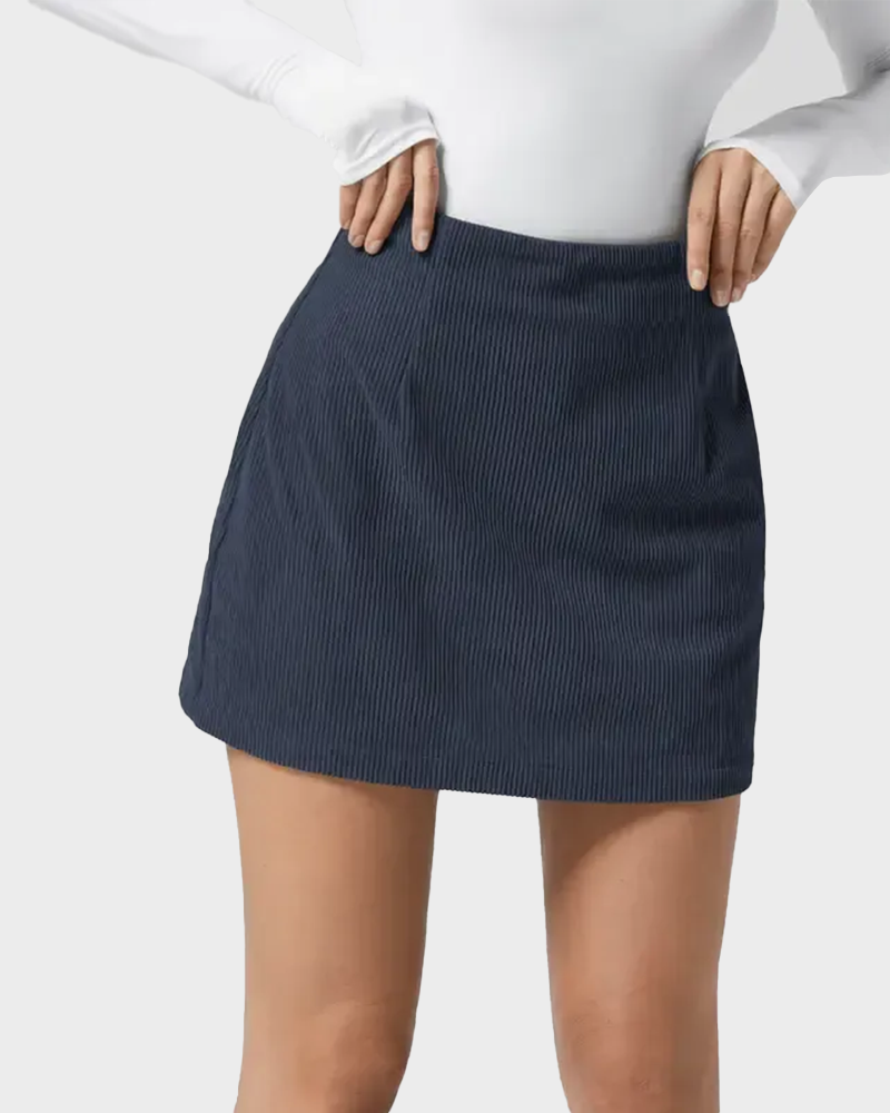 2-in-1 High Waisted Corduroy A-Line Skirt