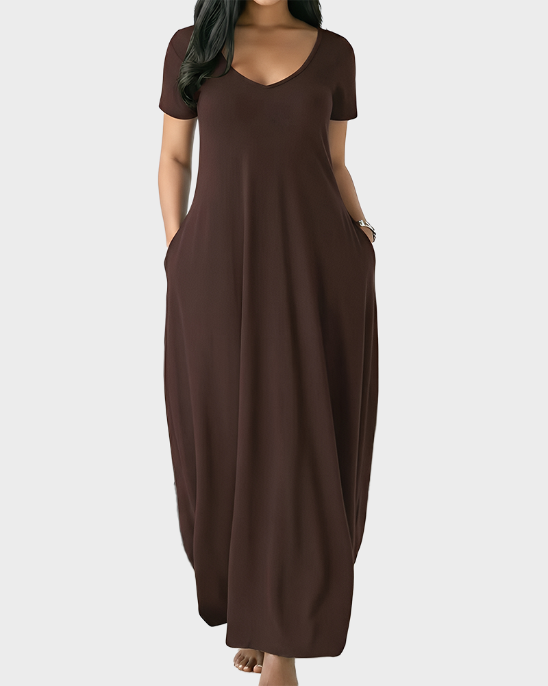 Fitted Short Sleeve Pocket Soft Loungewear Sleepwear Dress